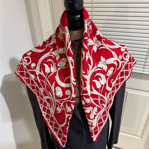 Adrianna Papell Accessories - Adrianna Papell Red and White Scarf roughly 34”X 34”